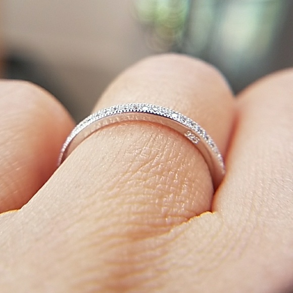White Gold plated pave setting Eternity Band - Picture 7 of 8